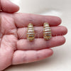 Oro Laminado Stud Earring, Gold Filled Style Teardrop Design, with White Micro Pave, Polished, Golden Finish, 02.204.0110