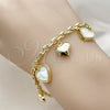Oro Laminado Fancy Bracelet, Gold Filled Style Heart and Rolo Design, with Ivory Mother of Pearl, Polished, Golden Finish, 03.383.0036.08 (Thickness, 8 Inches Length)