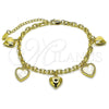 Oro Laminado Fancy Bracelet, Gold Filled Style Heart and Rolo Design, with Ivory Mother of Pearl, Polished, Golden Finish, 03.383.0036.08 (Thickness, 8 Inches Length)