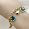 Oro Laminado Fancy Bracelet, Gold Filled Style Heart and Rolo Design, with Light Turquoise Mother of Pearl, Polished, Golden Finish, 03.383.0036.1.08 (Thickness, 8 Inches Length)