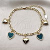 Oro Laminado Fancy Bracelet, Gold Filled Style Heart and Rolo Design, with Light Turquoise Mother of Pearl, Polished, Golden Finish, 03.383.0036.1.08 (Thickness, 8 Inches Length)
