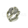 Rhodium Gold Filled Multi Stone Ring, Miami Cuban Design, with White Micro Pave, Polished, Rhodium Finish, 01.266.0104.1 (One size fits all)