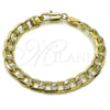 Oro Laminado Basic Bracelet, Gold Filled Style Pave Cuban Design, Polished, Golden Finish, 04.213.0382.08 (09 MM Thickness, 8 Inches Length)