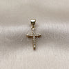 Oro Laminado Religious Pendant, Gold Filled Style Cross Design, with White Micro Pave, Polished, Golden Finish, 05.213.0213