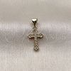 Oro Laminado Religious Pendant, Gold Filled Style Cross Design, with White Micro Pave, Polished, Golden Finish, 05.213.0214