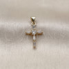 Oro Laminado Religious Pendant, Gold Filled Style Cross and Baguette Design, with White Cubic Zirconia, Polished, Golden Finish, 05.213.0215