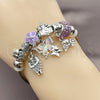 Stainless Steel Individual Bangle, Butterfly and Owl Design, with Crystal and Violet Crystal, Purple Enamel Finish, Rhodium Finish, 07.454.0017 (03 MM Thickness, One size fits all)