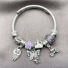 Stainless Steel Individual Bangle, Butterfly and Owl Design, with Crystal and Violet Crystal, Purple Enamel Finish, Rhodium Finish, 07.454.0017 (03 MM Thickness, One size fits all)