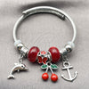 Stainless Steel Individual Bangle, Anchor and Dolphin Design, with Siam Crystal, Red Enamel Finish, Rhodium Finish, 07.454.0026 (03 MM Thickness, One size fits all)
