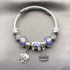 Stainless Steel Individual Bangle, Elephant and Crown Design, with Violet Crystal, Polished, Rhodium Finish, 07.454.0031 (03 MM Thickness, One size fits all)