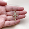 Oro Laminado Religious Pendant, Gold Filled Style Cross Design, with White Micro Pave, Polished, Golden Finish, 05.213.0219