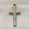 Oro Laminado Religious Pendant, Gold Filled Style Crucifix Design, with White Cubic Zirconia, Polished, Golden Finish, 05.213.0222
