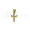 Oro Laminado Religious Pendant, Gold Filled Style Cross Design, with White Cubic Zirconia, Polished, Golden Finish, 05.213.0224