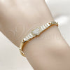 Oro Laminado Fancy Bracelet, Gold Filled Style Heart Design, with White Cubic Zirconia, Polished, Golden Finish, 03.130.0020.07 (04 MM Thickness, 8 Inches Length)