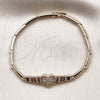 Oro Laminado Fancy Bracelet, Gold Filled Style Heart Design, with White Cubic Zirconia, Polished, Golden Finish, 03.130.0020.07 (04 MM Thickness, 8 Inches Length)