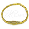 Oro Laminado Fancy Bracelet, Gold Filled Style Heart Design, with White Cubic Zirconia, Polished, Golden Finish, 03.130.0020.07 (04 MM Thickness, 8 Inches Length)