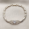 Oro Laminado Fancy Bracelet, Gold Filled Style Heart Design, with White Cubic Zirconia, Polished, Golden Finish, 03.130.0022.07 (05 MM Thickness, 8 Inches Length)