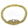 Oro Laminado Fancy Bracelet, Gold Filled Style Heart Design, with White Cubic Zirconia, Polished, Golden Finish, 03.130.0022.07 (05 MM Thickness, 8 Inches Length)
