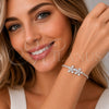 Rhodium Gold Filled Fancy Bracelet, Flower Design, with White Cubic Zirconia, Polished, Rhodium Finish, 03.130.0041.07 (Thickness, 7 Inches Length)