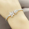 Rhodium Gold Filled Fancy Bracelet, Flower Design, with White Cubic Zirconia, Polished, Rhodium Finish, 03.130.0041.07 (Thickness, 7 Inches Length)