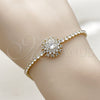 Oro Laminado Fancy Bracelet, Gold Filled Style Flower Design, with White Cubic Zirconia, Polished, Golden Finish, 03.130.0042.07 (Thickness, 7 Inches Length)