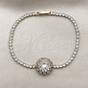 Oro Laminado Fancy Bracelet, Gold Filled Style Flower Design, with White Cubic Zirconia, Polished, Golden Finish, 03.130.0042.07 (Thickness, 7 Inches Length)