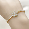 Oro Laminado Fancy Bracelet, Gold Filled Style Flower and Teardrop Design, with White Cubic Zirconia, Polished, Golden Finish, 03.130.0043.07 (Thickness, 7 Inches Length)