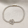 Oro Laminado Fancy Bracelet, Gold Filled Style Flower and Teardrop Design, with White Cubic Zirconia, Polished, Golden Finish, 03.130.0043.07 (Thickness, 7 Inches Length)