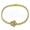 Oro Laminado Fancy Bracelet, Gold Filled Style Flower and Teardrop Design, with White Cubic Zirconia, Polished, Golden Finish, 03.130.0043.07 (Thickness, 7 Inches Length)