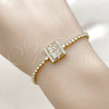 Oro Laminado Fancy Bracelet, Gold Filled Style Baguette Design, with White Cubic Zirconia, Polished, Golden Finish, 03.130.0044.07 (Thickness, 7 Inches Length)