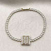 Oro Laminado Fancy Bracelet, Gold Filled Style Baguette Design, with White Cubic Zirconia, Polished, Golden Finish, 03.130.0044.07 (Thickness, 7 Inches Length)