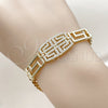 Oro Laminado Fancy Bracelet, Gold Filled Style Greek Key and Miami Cuban Design, with White Micro Pave, Polished, Golden Finish, 03.283.0565.07 (Thickness, 7 Inches Length)
