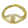 Oro Laminado Fancy Bracelet, Gold Filled Style Baguette Design, with White Cubic Zirconia, Polished, Golden Finish, 03.283.0566.07 (25 MM Thickness, 8 Inches Length)