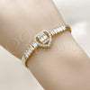 Oro Laminado Fancy Bracelet, Gold Filled Style Heart and Baguette Design, with White Cubic Zirconia, Polished, Golden Finish, 03.283.0571.07 (05 MM Thickness, 8 Inches Length)