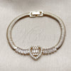 Oro Laminado Fancy Bracelet, Gold Filled Style Heart and Baguette Design, with White Cubic Zirconia, Polished, Golden Finish, 03.283.0571.07 (05 MM Thickness, 8 Inches Length)