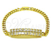 Oro Laminado Fancy Bracelet, Gold Filled Style Miami Cuban Design, with White Cubic Zirconia, Polished, Golden Finish, 03.283.0572.07 (05 MM Thickness, 8 Inches Length)