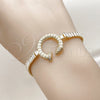 Oro Laminado Fancy Bracelet, Gold Filled Style Nail and Baguette Design, with White Cubic Zirconia, Polished, Golden Finish, 03.283.0574.07 (Thickness, 8 Inches Length)