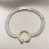 Oro Laminado Fancy Bracelet, Gold Filled Style Nail and Baguette Design, with White Cubic Zirconia, Polished, Golden Finish, 03.283.0574.07 (Thickness, 8 Inches Length)