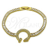 Oro Laminado Fancy Bracelet, Gold Filled Style Nail and Baguette Design, with White Cubic Zirconia, Polished, Golden Finish, 03.283.0574.07 (Thickness, 8 Inches Length)