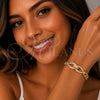 Oro Laminado Fancy Bracelet, Gold Filled Style Belt Buckle and Teardrop Design, with White Cubic Zirconia, Polished, Golden Finish, 03.283.0575.07 (Thickness, 8 Inches Length)