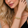 Oro Laminado Fancy Bracelet, Gold Filled Style Nail and Miami Cuban Design, with White Micro Pave, Polished, Golden Finish, 03.283.0577.07 (Thickness, 8 Inches Length)