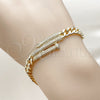 Oro Laminado Fancy Bracelet, Gold Filled Style Nail and Miami Cuban Design, with White Micro Pave, Polished, Golden Finish, 03.283.0577.07 (Thickness, 8 Inches Length)