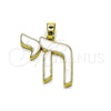 Oro Laminado Religious Pendant, Gold Filled Style White Enamel Finish, Golden Finish, 05.459.0037