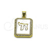 Oro Laminado Religious Pendant, Gold Filled Style Judaica Design, with Ivory Mother of Pearl and White Micro Pave, Polished, Golden Finish, 05.459.0039