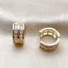 Oro Laminado Huggie Hoop, Gold Filled Style Baguette Design, with White Cubic Zirconia, Polished, Golden Finish, 02.267.0086.15