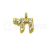 Oro Laminado Religious Pendant, Gold Filled Style Judaica Design, with White Cubic Zirconia, Polished, Golden Finish, 05.459.0035