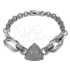 Rhodium Gold Filled Fancy Bracelet, Paperclip Design, with White Micro Pave, Polished, Rhodium Finish, 03.283.0585.07 (Thickness, 8 Inches Length)