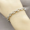 Rhodium Gold Filled Fancy Bracelet, Puff Mariner Design, with White Micro Pave, Polished, Rhodium Finish, 03.283.0033.1.07 (Thickness, 7 Inches Length)