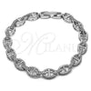 Rhodium Gold Filled Fancy Bracelet, Puff Mariner Design, with White Micro Pave, Polished, Rhodium Finish, 03.283.0033.1.07 (Thickness, 7 Inches Length)