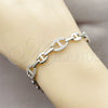 Rhodium Gold Filled Fancy Bracelet, Puff Mariner Design, with White Cubic Zirconia, Polished, Rhodium Finish, 03.283.0592.07 (Thickness, 8 Inches Length)